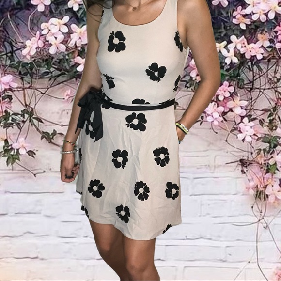 Gray/Tan Lauren Conrad dress w/ black flower print - Picture 3 of 4